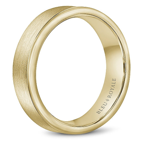 Bleu Royale Yellow Gold Sandpaper Finish Outside High Polish Interior Wedding Band
