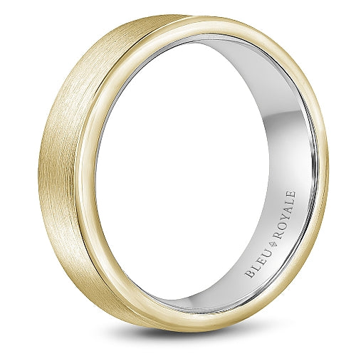 Bleu Royale Two-Tone Yellow & White Gold Sandpaper Finish Outside High Polish Interior Wedding Band