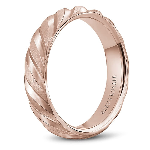Bleu Royale Rose Gold Brushed Wedding Band with Wavy Notch Detailing
