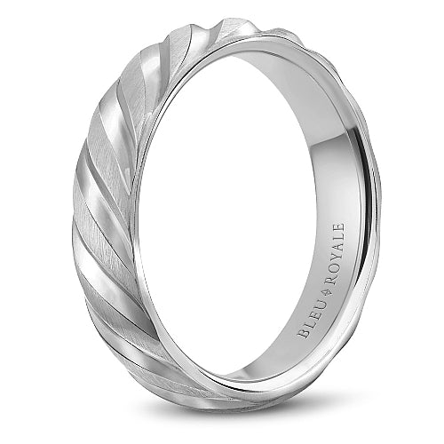 Bleu Royale White Gold Brushed Wedding Band with Wavy Notch Detailing