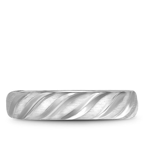 Bleu Royale White Gold Brushed Wedding Band with Wavy Notch Detailing