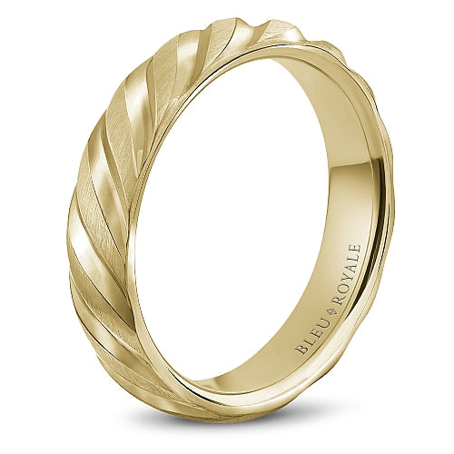 Bleu Royale Yellow Gold Brushed Wedding Band with Wavy Notch Detailing