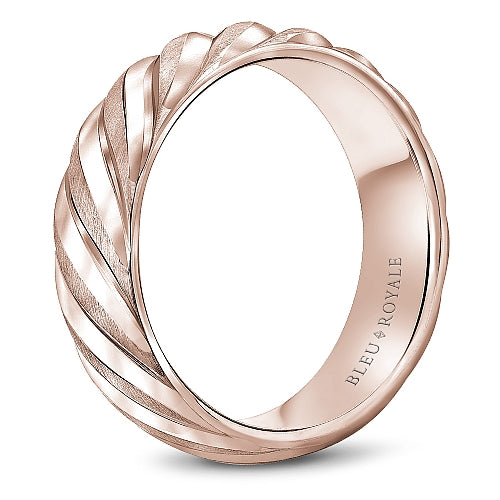 Bleu Royale Rose Gold Wavy Swirl Notch Detail Wedding Band