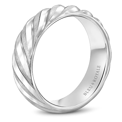 Bleu Royale White Gold Wavy Swirl Notch Detail Wedding Band