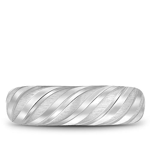 Bleu Royale White Gold Wavy Swirl Notch Detail Wedding Band