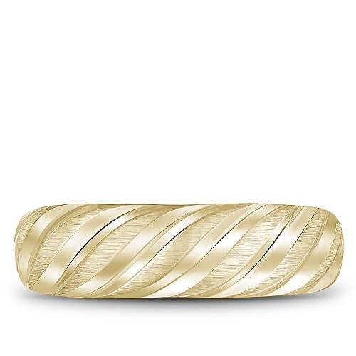 Bleu Royale Yellow Gold Wavy Swirl Notch Detail Wedding Band