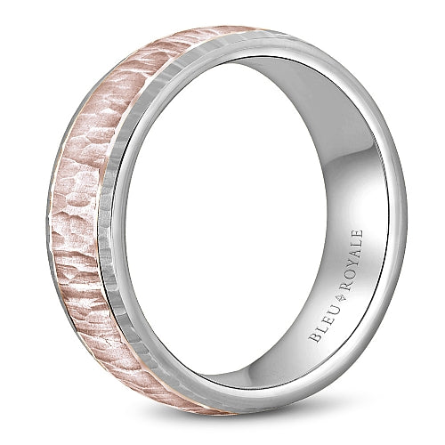 Bleu Royale 6MM Two-Tone Rose & White Gold Wedding Band Featuring a Bark Top and High Polish Side Profile