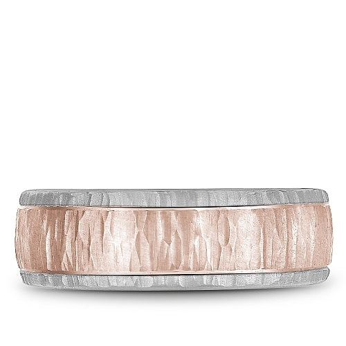 Bleu Royale 6MM Two-Tone Rose & White Gold Wedding Band Featuring a Bark Top and High Polish Side Profile