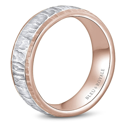 Bleu Royale 6MM Two-Tone White & Rose Gold Wedding Band Featuring a Bark Top and High Polish Side Profile