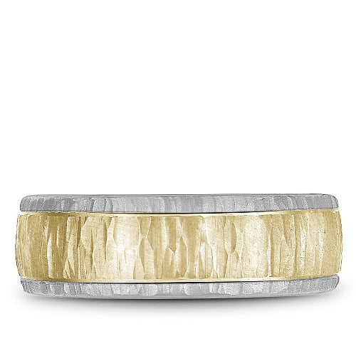 Bleu Royale 6MM Two-Tone White & Yellow Gold Wedding Band Featuring a Bark Top and High Polish Side Profile