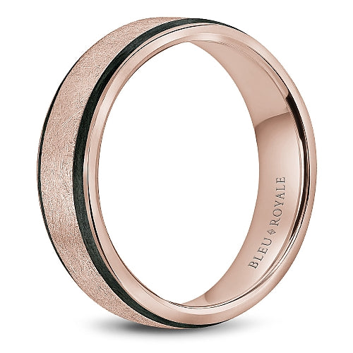 Bleu Royale 6MM Rose Gold Diamond Brush Finish Black Enamel Edge Wedding Band