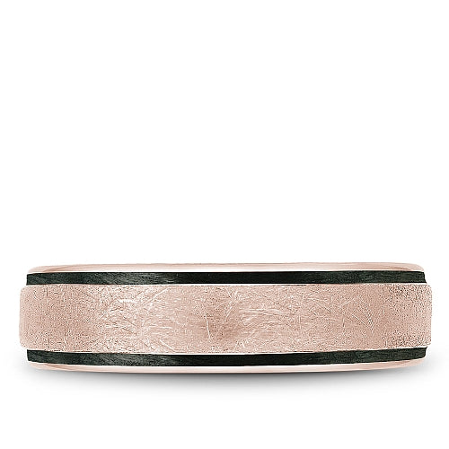 Bleu Royale 6MM Rose Gold Diamond Brush Finish Black Enamel Edge Wedding Band
