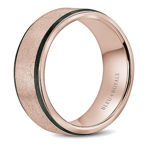 Bleu Royale 7.5MM Rose Gold Diamond Brush Finish Black Enamel Edge Wedding Band