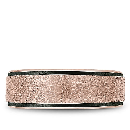 Bleu Royale 7.5MM Rose Gold Diamond Brush Finish Black Enamel Edge Wedding Band
