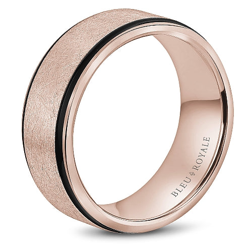 Bleu Royale 8.5MM Rose Gold Diamond Brush Finish Black Enamel Edge Wedding Band