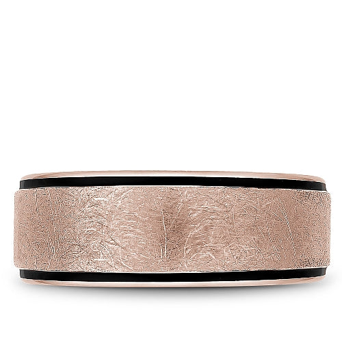 Bleu Royale 8.5MM Rose Gold Diamond Brush Finish Black Enamel Edge Wedding Band