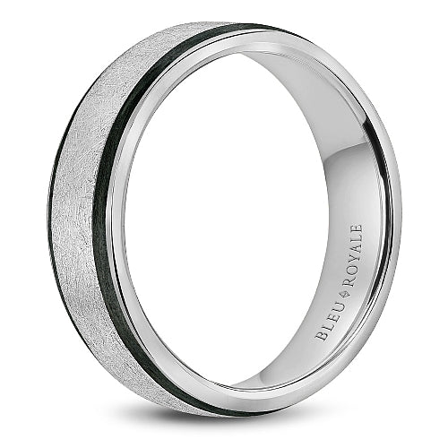 Bleu Royale 6MM White Gold Diamond Brush Finish Black Enamel Edge Wedding Band