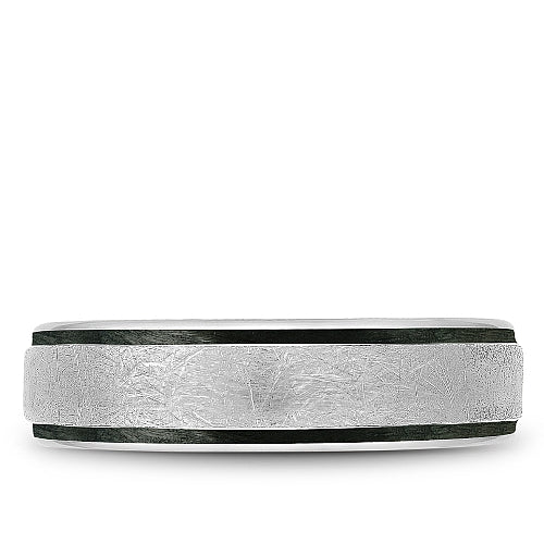 Bleu Royale 6MM White Gold Diamond Brush Finish Black Enamel Edge Wedding Band