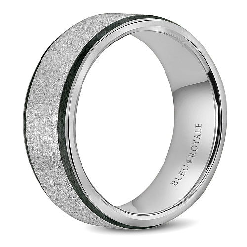 Bleu Royale 7.5MM White Gold Diamond Brush Finish Black Enamel Edge Wedding Band