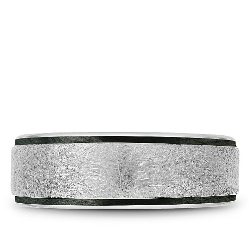 Bleu Royale 7.5MM White Gold Diamond Brush Finish Black Enamel Edge Wedding Band