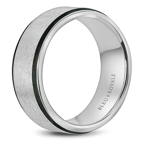 Bleu Royale 8.5MM White Gold Diamond Brush Finish Black Enamel Edge Wedding Band