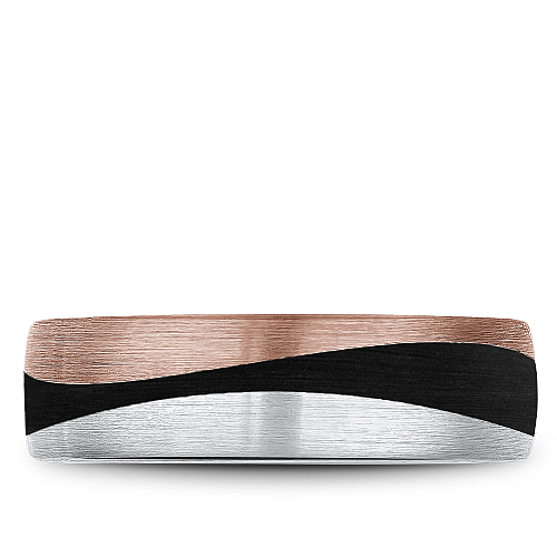 Bleu Royale 7mm Rose, White & Enamel Two-Tone Gold Black Enamel Swish Wedding Band with Satin Finish