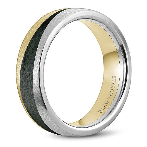 Bleu Royale Two-Tone Gold Black Carbon Swish Wedding Band