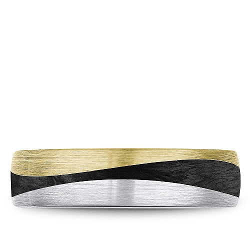 Bleu Royale Two-Tone Gold Black Carbon Swish Wedding Band