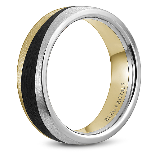 Bleu Royale Two-Tone Gold Black Carbon Swish Wedding Band