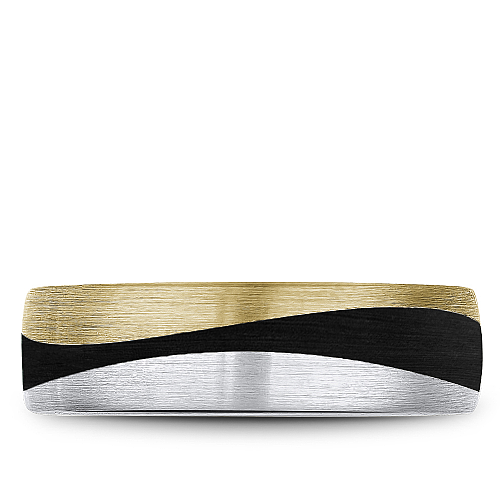 Bleu Royale 7mm Yellow, White & Enamel Two-Tone Gold Black Enamel Swish Wedding Band with Satin Finish