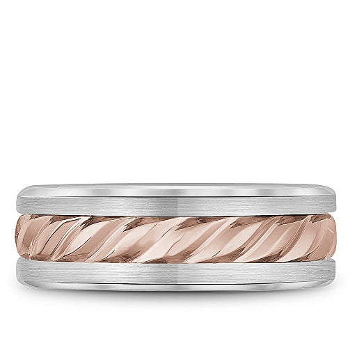 Bleu Royale Two Tone Rose and White Gold Rope Twist Textured Wedding Band