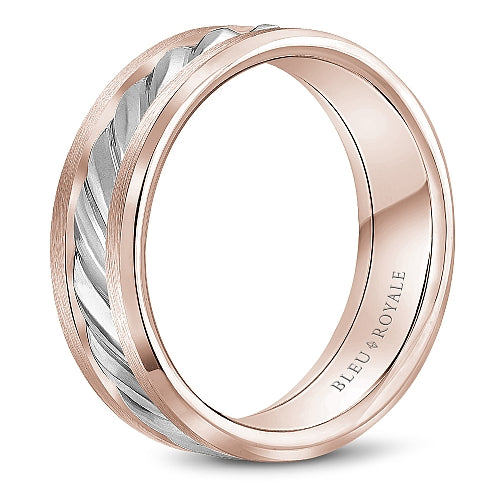 Bleu Royale Two Tone Rose and White Gold Rope Twist Textured Wedding Band