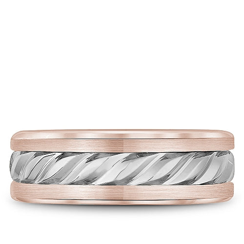 Bleu Royale Two Tone Rose and White Gold Rope Twist Textured Wedding Band