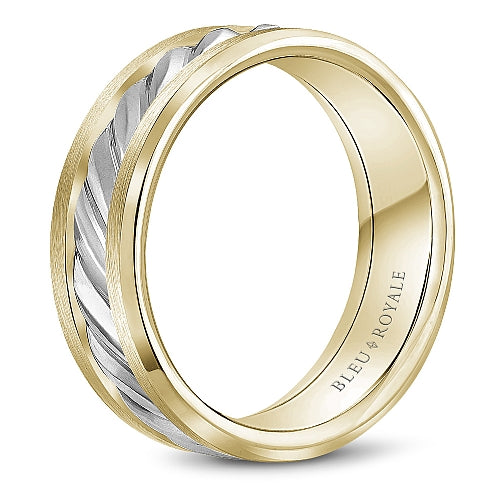 Bleu Royale Two Tone Yellow and White Gold Rope Twist Textured Wedding Band