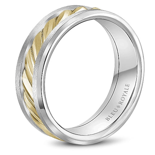 Bleu Royale Two Tone Yellow and White Gold Rope Twist Textured Wedding Band
