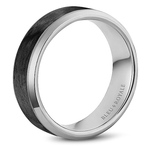 Bleu Royale Forged Black Carbon & 14K White Gold Beveled Edge 7.5MM Wedding Band