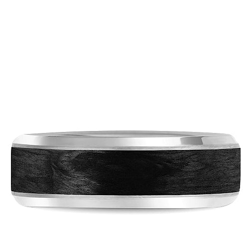Bleu Royale Forged Black Carbon & 14K White Gold Beveled Edge 7.5MM Wedding Band