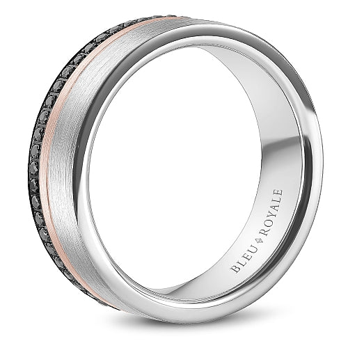 Bleu Royale Two-Tone White & Rose Gold Black Diamond Eternity Wedding Band