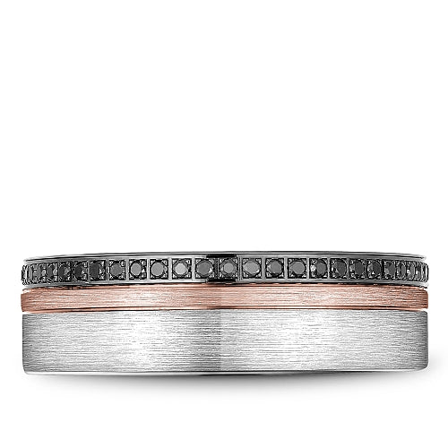 Bleu Royale Two-Tone White & Rose Gold Black Diamond Eternity Wedding Band