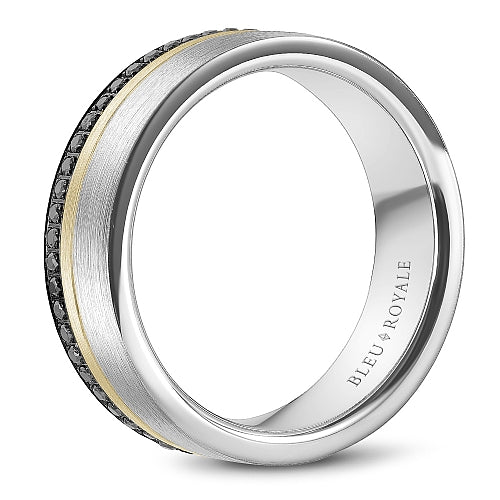 Bleu Royale Two-Tone White & Yellow Gold Black Diamond Eternity Wedding Band