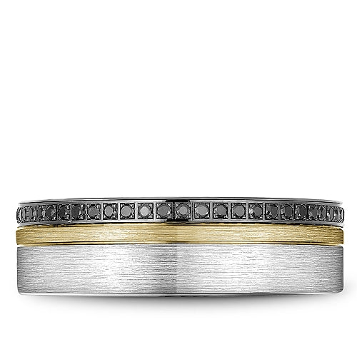 Bleu Royale Two-Tone White & Yellow Gold Black Diamond Eternity Wedding Band