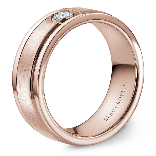 Bleu Royale Rose 8mm Satin Finish Two Stripe Diamond Wedding Band