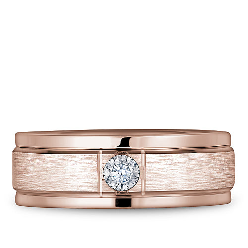 Bleu Royale Rose 8mm Satin Finish Two Stripe Diamond Wedding Band