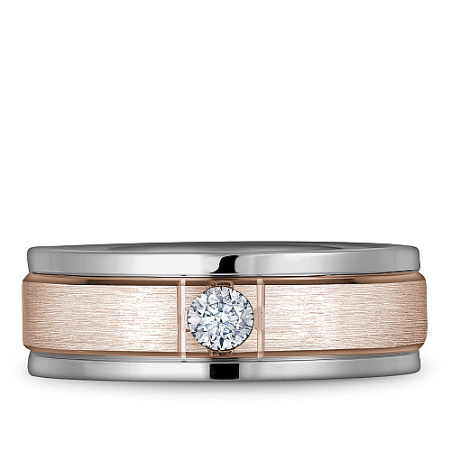 Bleu Royale Rose & White 7mm Satin Finish Two Stripe Diamond Wedding Band