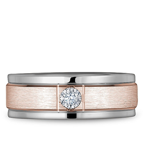 Bleu Royale Rose & White 8mm Satin Finish Two Stripe Diamond Wedding Band