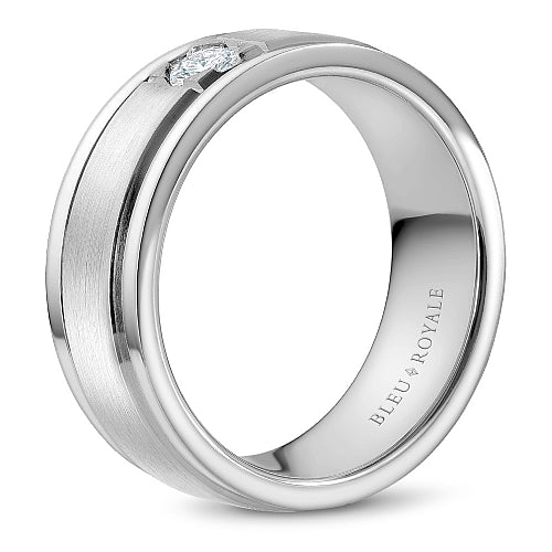 Bleu Royale White 7mm Satin Finish Two Stripe Diamond Wedding Band