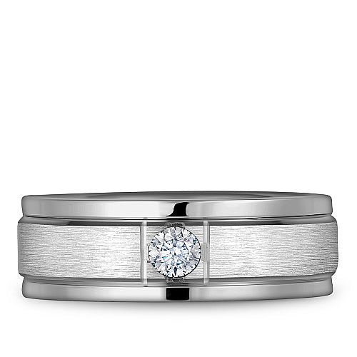 Bleu Royale White 7mm Satin Finish Two Stripe Diamond Wedding Band