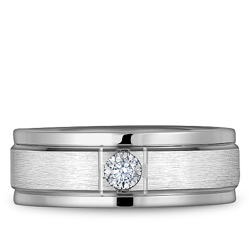 Bleu Royale White 8mm Satin Finish Two Stripe Diamond Wedding Band