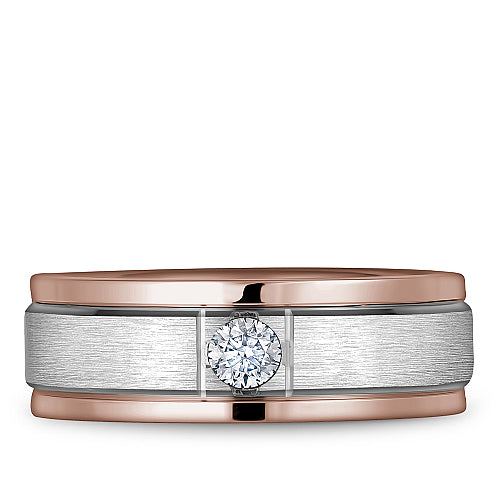 Bleu Royale White & Rose 7mm Satin Finish Two Stripe Diamond Wedding Band
