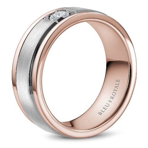 Bleu Royale White & Rose 8mm Satin Finish Two Stripe Diamond Wedding Band